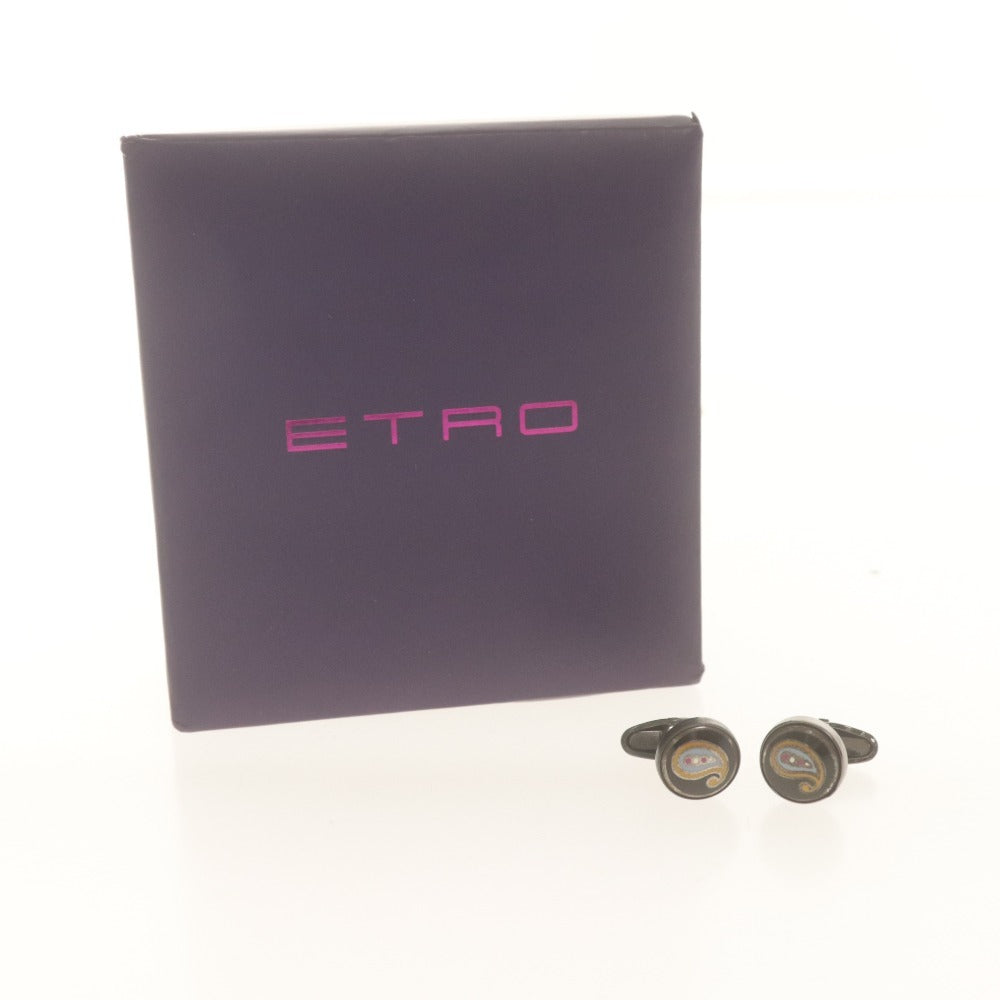 ■ ETRO エトロ カフリンクス カフスボタン ペイズリー柄 グレー シルバー 全長2cm 箱付き 未使用(訳アリ)