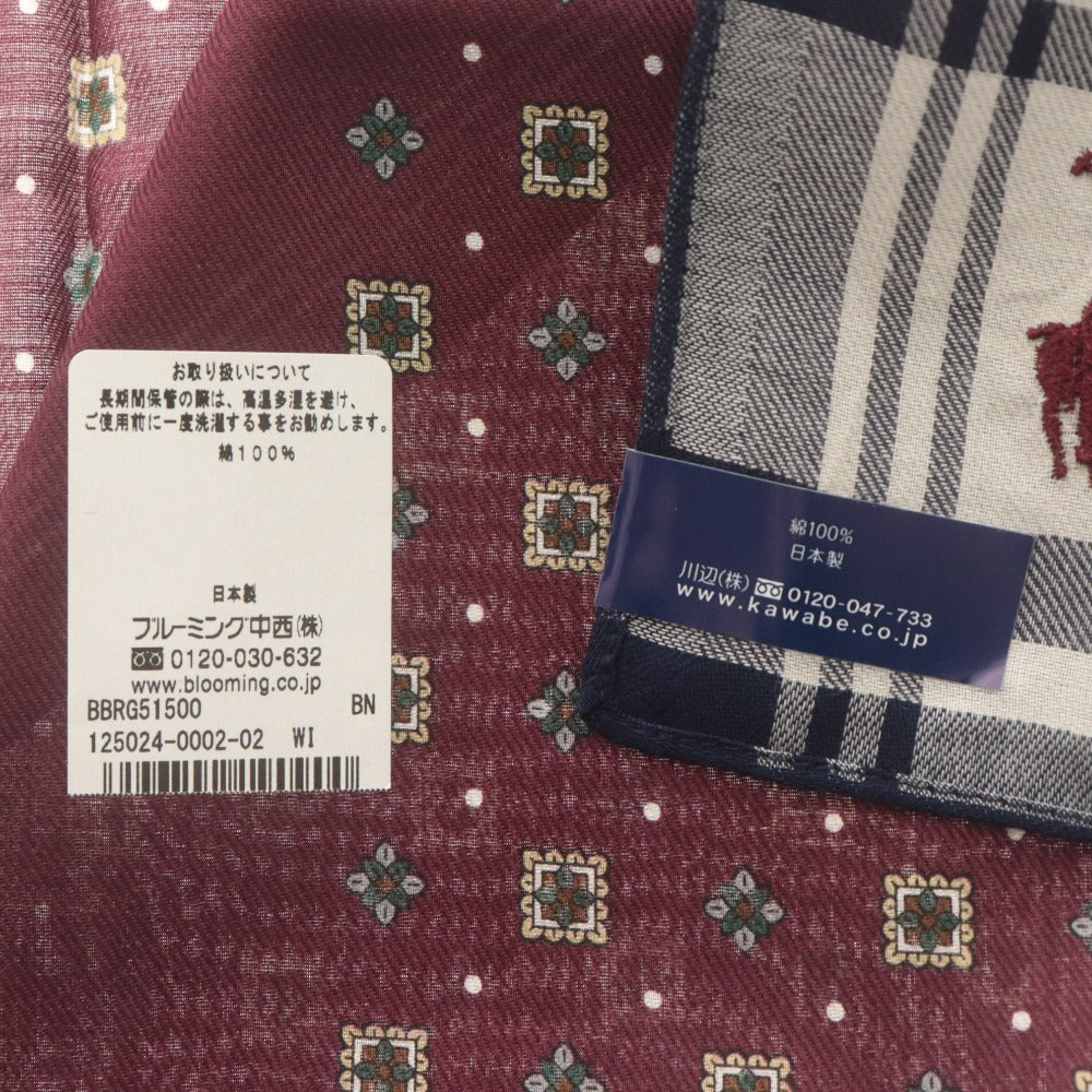 ■ 大判ハンカチ 2点セット まとめ売り ブルックス ブラザーズ ワイン系/ポロラルフローレン 先染 ポロポニー ネイビー系 白/ 未使用