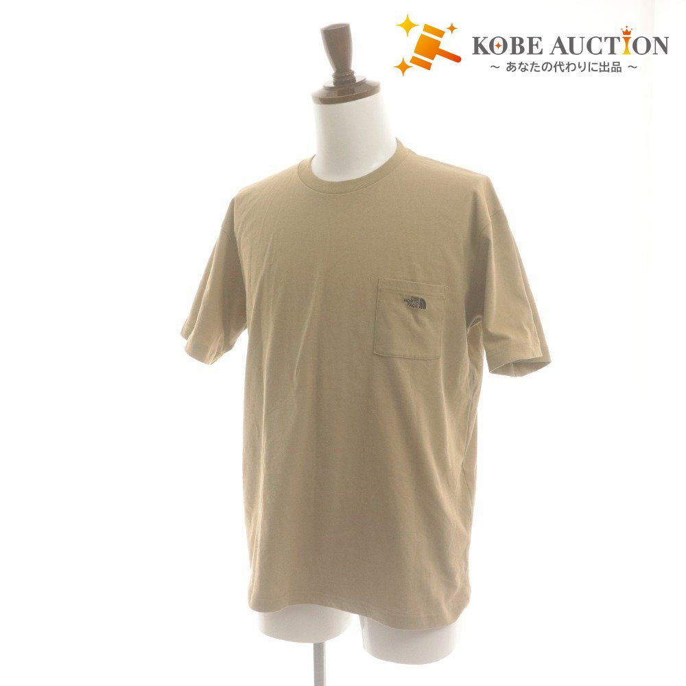 ■ THE NORTH FACE Short Sleeve T-Shirt Top Pocket Logo Embroidery Men's L Beige