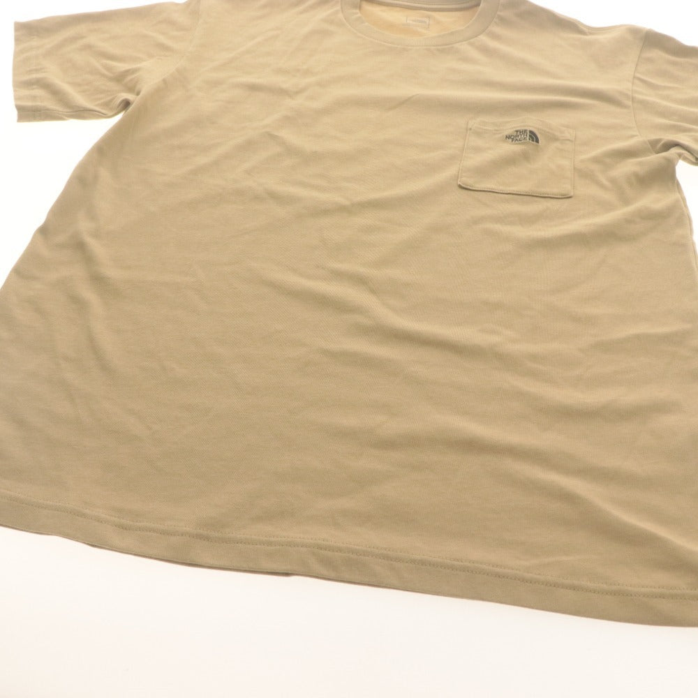 ■ THE NORTH FACE Short Sleeve T-Shirt Top Pocket Logo Embroidery Men's L Beige