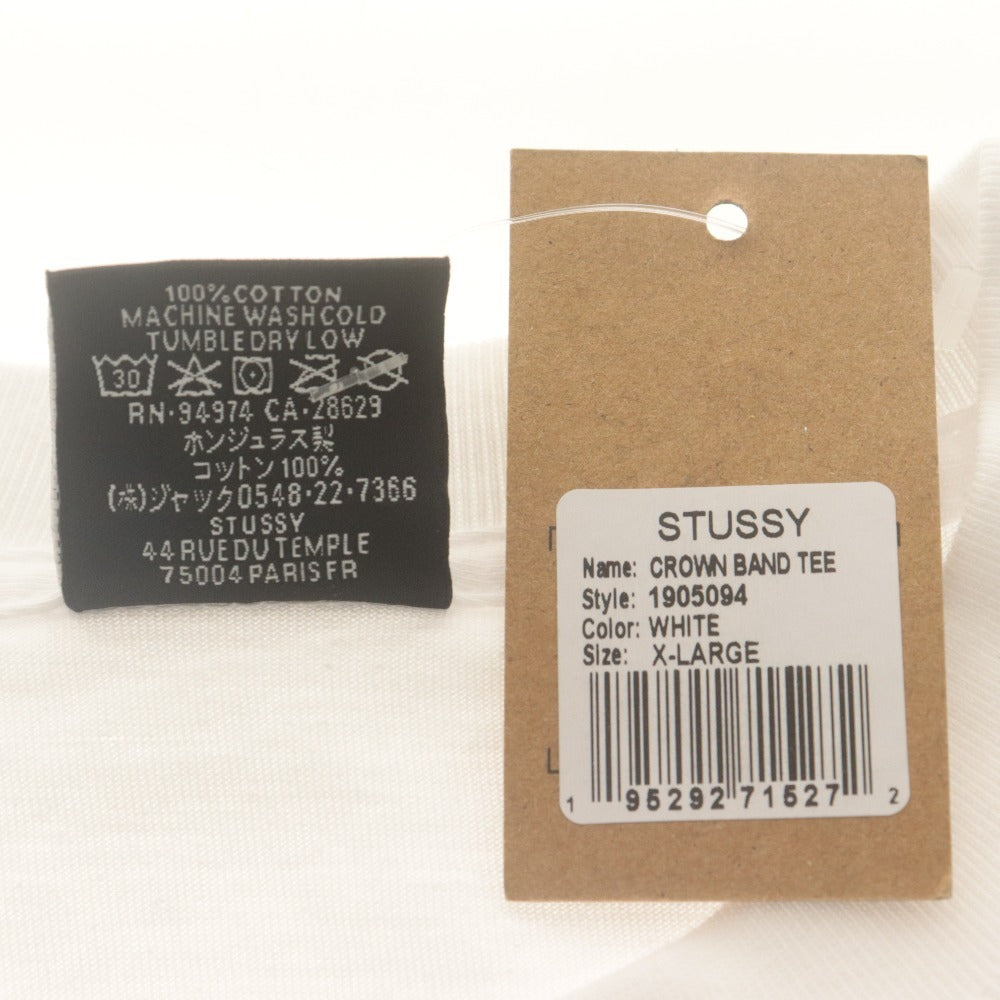 ■ STUSSY ステューシー Tシャツ 半袖 トップス クラウン バンド プリント クルーネック メンズ XL ホワイト 付属品付き未開封 未使用