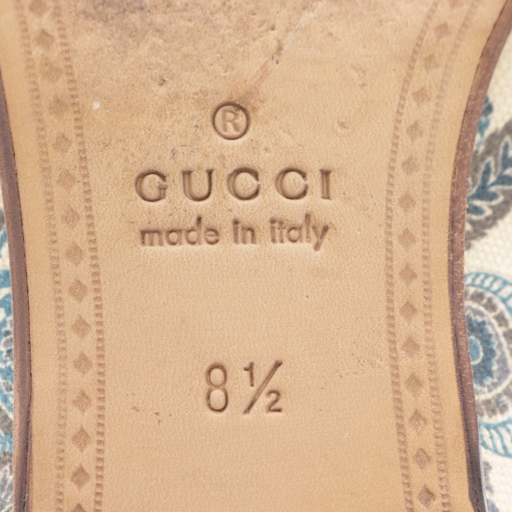 ■ グッチ ローファー 靴 ホースビット ゴールド金具 イタリア製 1953 総柄 メンズ 8 1/2 ブラウン ライトベージュ グリーン系