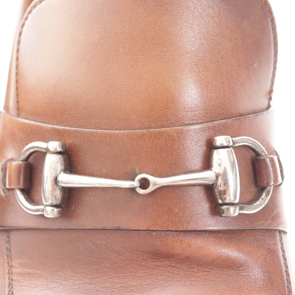 ■ グッチ ローファー 459301 靴 ローカット ホースビット 金具 メンズ 8 1/2 ブラウン