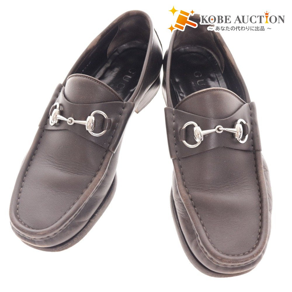 ■ グッチ ローファー 015938 靴 ローカット ホースビット 金具 メンズ 42 E ダークブラウン