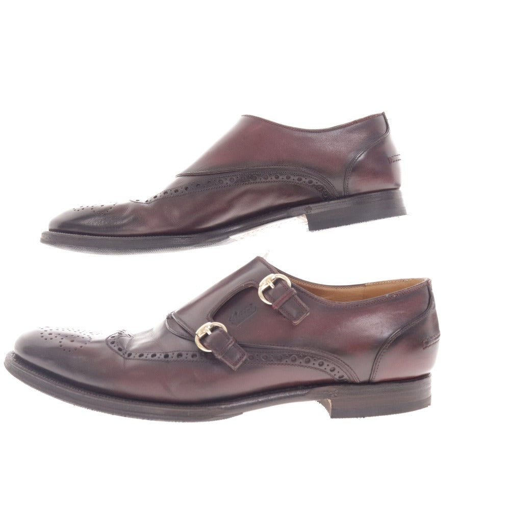 ■ Gucci coin loafers shoes saddle belt gold hardware logo men's size 42 1/2 E burgundy dark brown accessories included