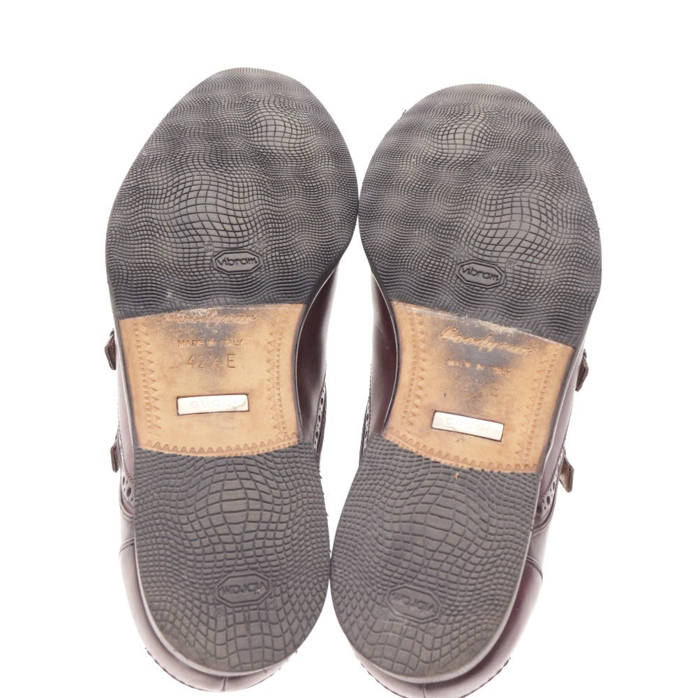 ■ Gucci coin loafers shoes saddle belt gold hardware logo men's size 42 1/2 E burgundy dark brown accessories included