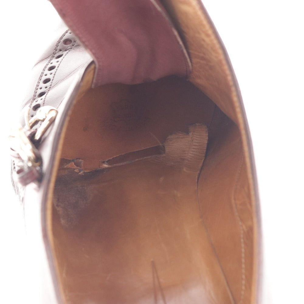 ■ Gucci coin loafers shoes saddle belt gold hardware logo men's size 42 1/2 E burgundy dark brown accessories included