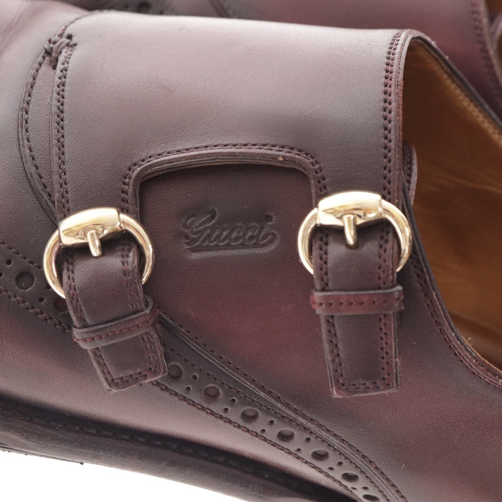 ■ Gucci coin loafers shoes saddle belt gold hardware logo men's size 42 1/2 E burgundy dark brown accessories included