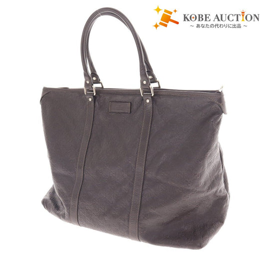 ■ グッチ トートバッグ シグネチャー 201482 鞄 ロゴ チャック ゴールド金具 メンズ ダークブラウン系