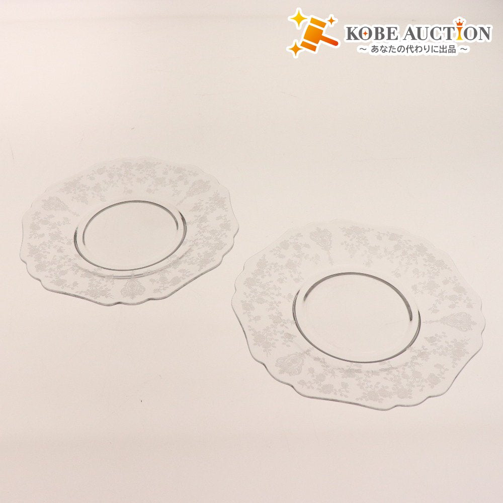 ■ Cambridge Glass Plate 2-piece Set Bulk Sale Rose Point Rose Etching Crystal Tray Cake Plate Antique