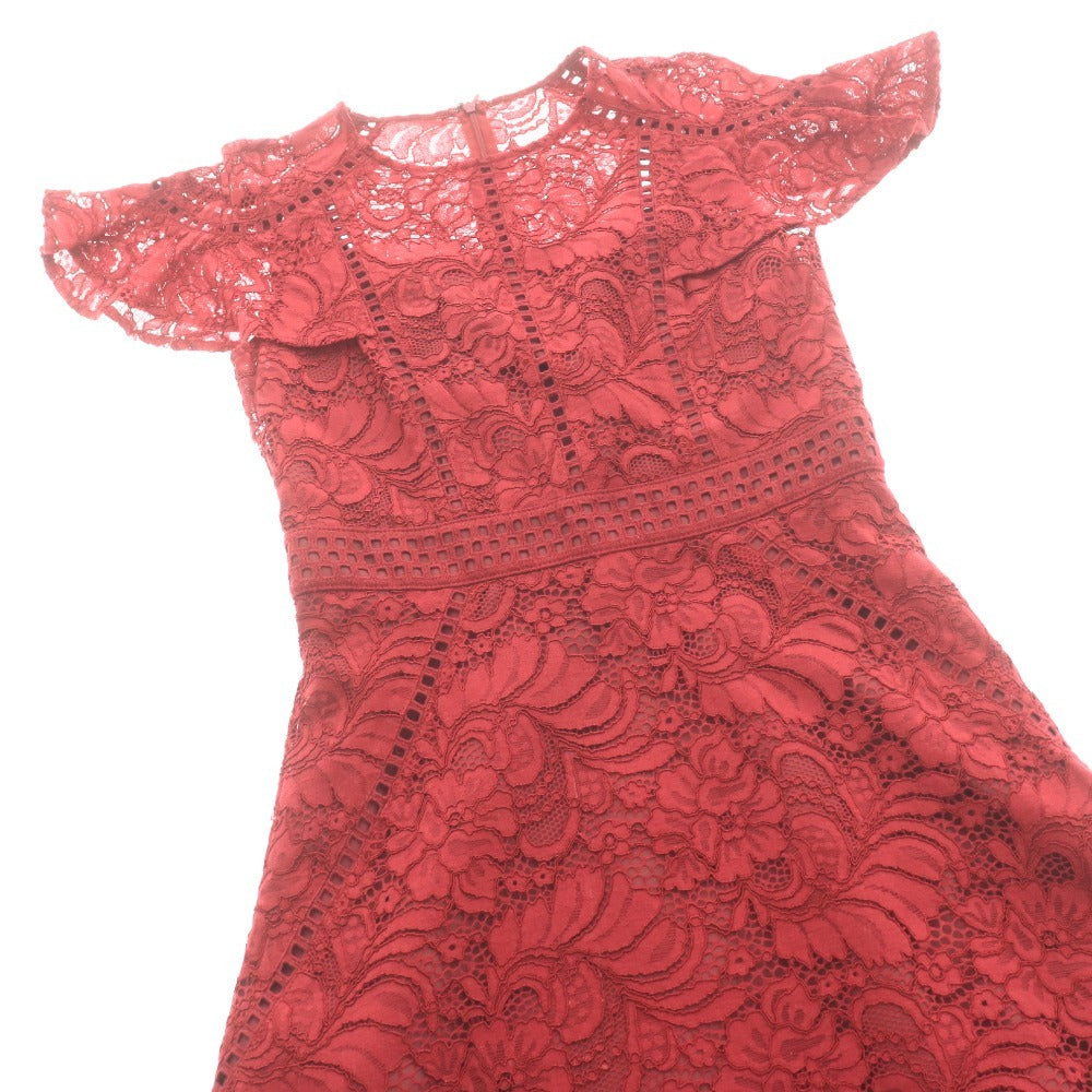 ■ Diagram ダイアグラム ワンピース ドレス 半袖 トップス レース 花柄 レディース 38 レッド 赤茶