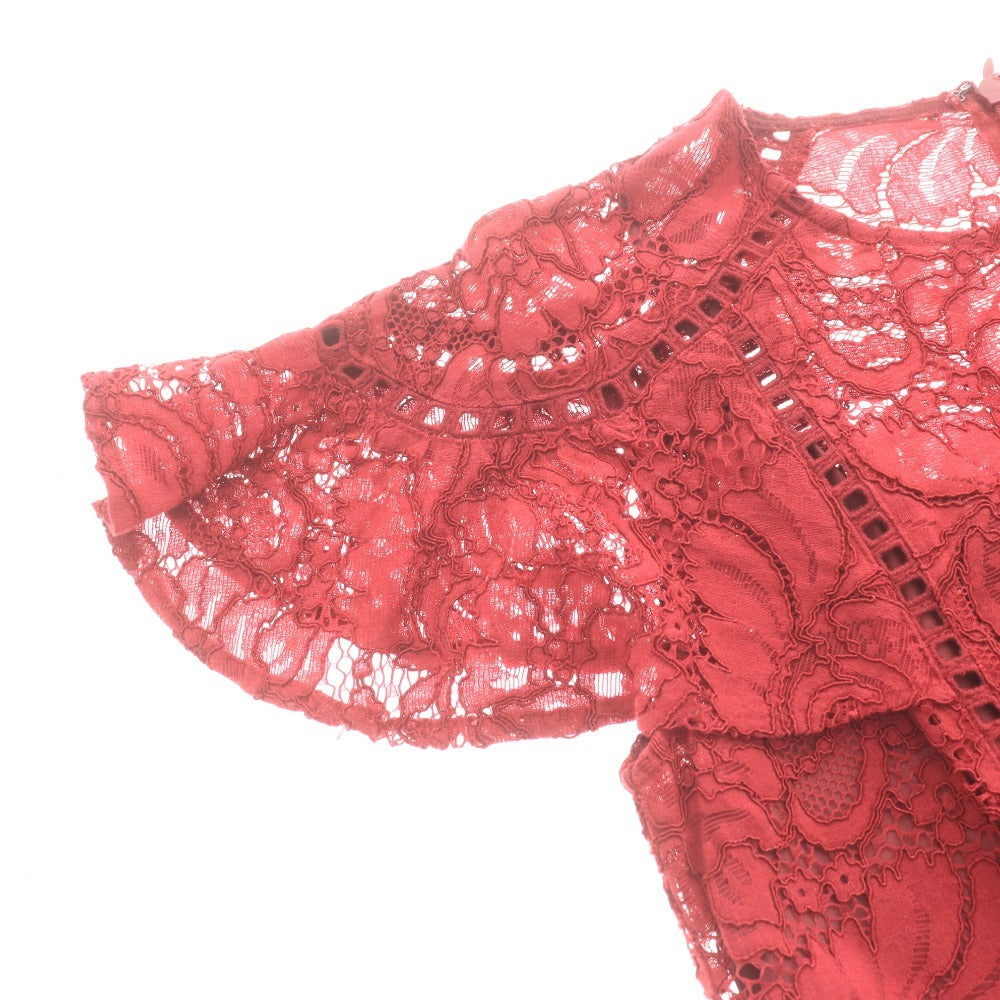 ■ Diagram ダイアグラム ワンピース ドレス 半袖 トップス レース 花柄 レディース 38 レッド 赤茶