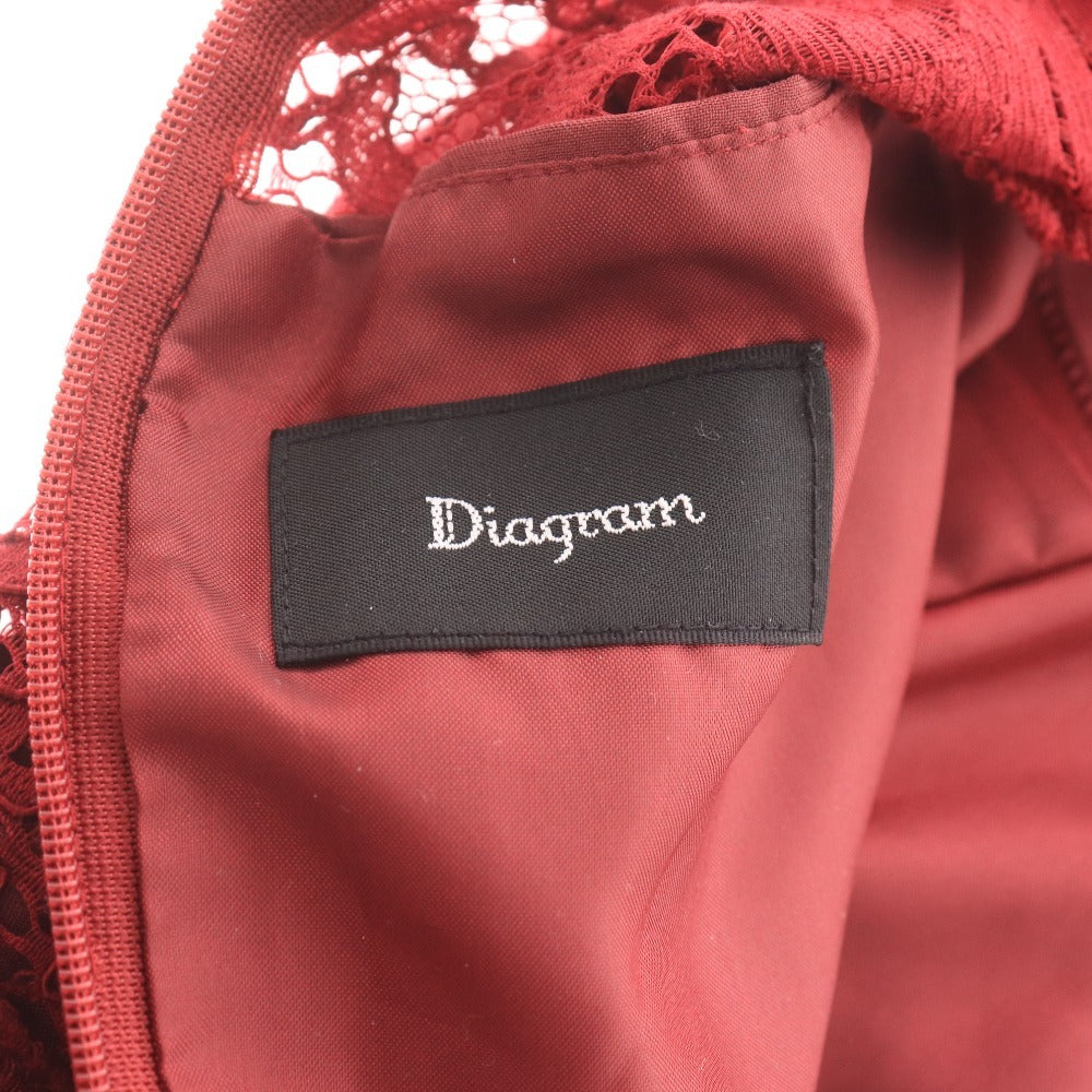 ■ Diagram ダイアグラム ワンピース ドレス 半袖 トップス レース 花柄 レディース 38 レッド 赤茶