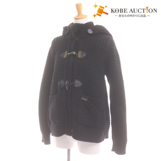 ■ バーク カーディガン ダッフルコート 長袖 ジャケット アウター フード 取り外し式 ボタン ロゴ イタリア製 レディース S ブラック