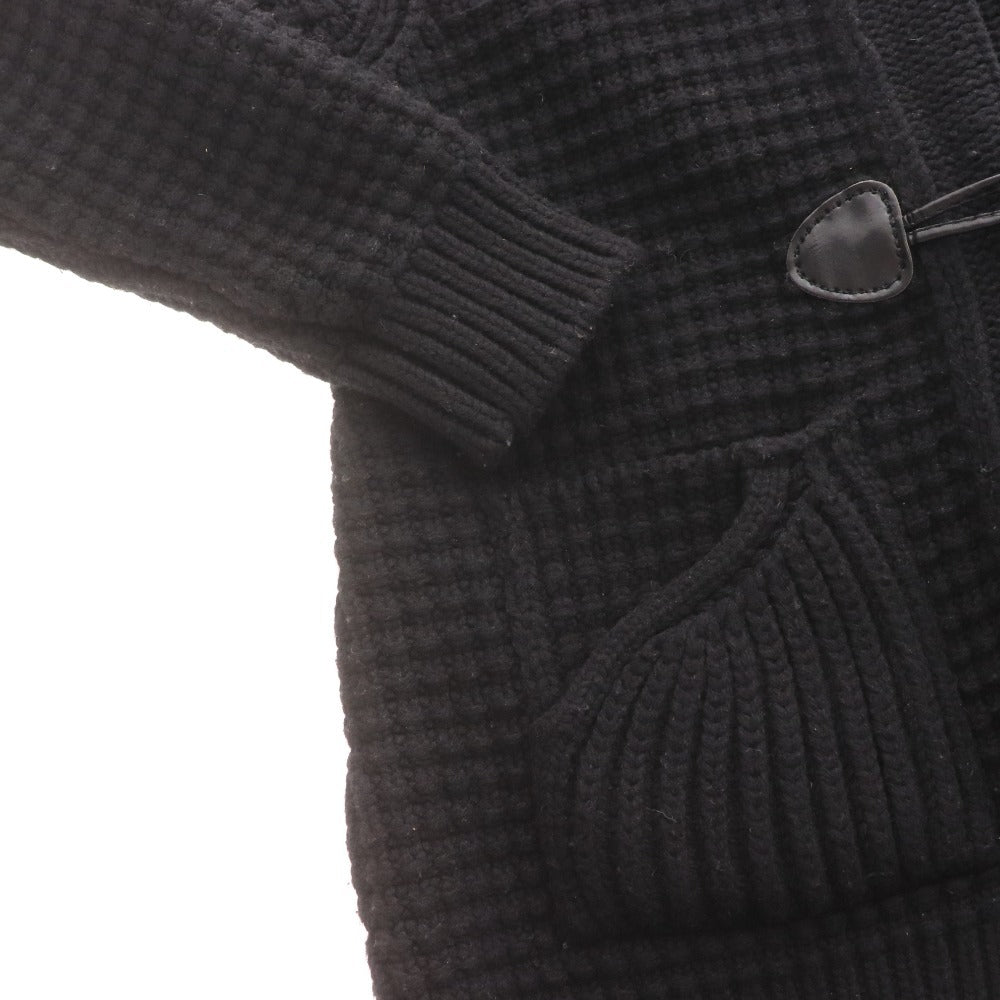 ■ バーク カーディガン ダッフルコート 長袖 ジャケット アウター フード 取り外し式 ボタン ロゴ イタリア製 レディース S ブラック