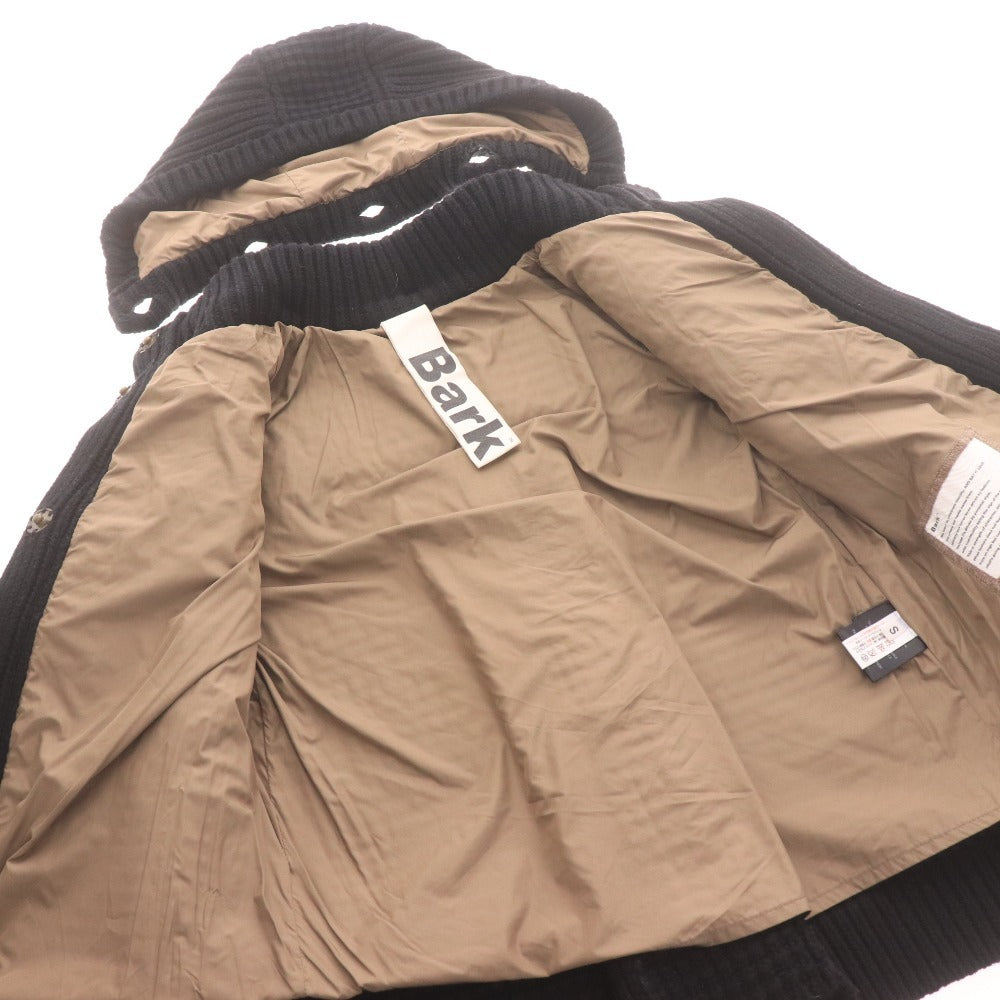 ■ バーク カーディガン ダッフルコート 長袖 ジャケット アウター フード 取り外し式 ボタン ロゴ イタリア製 レディース S ブラック