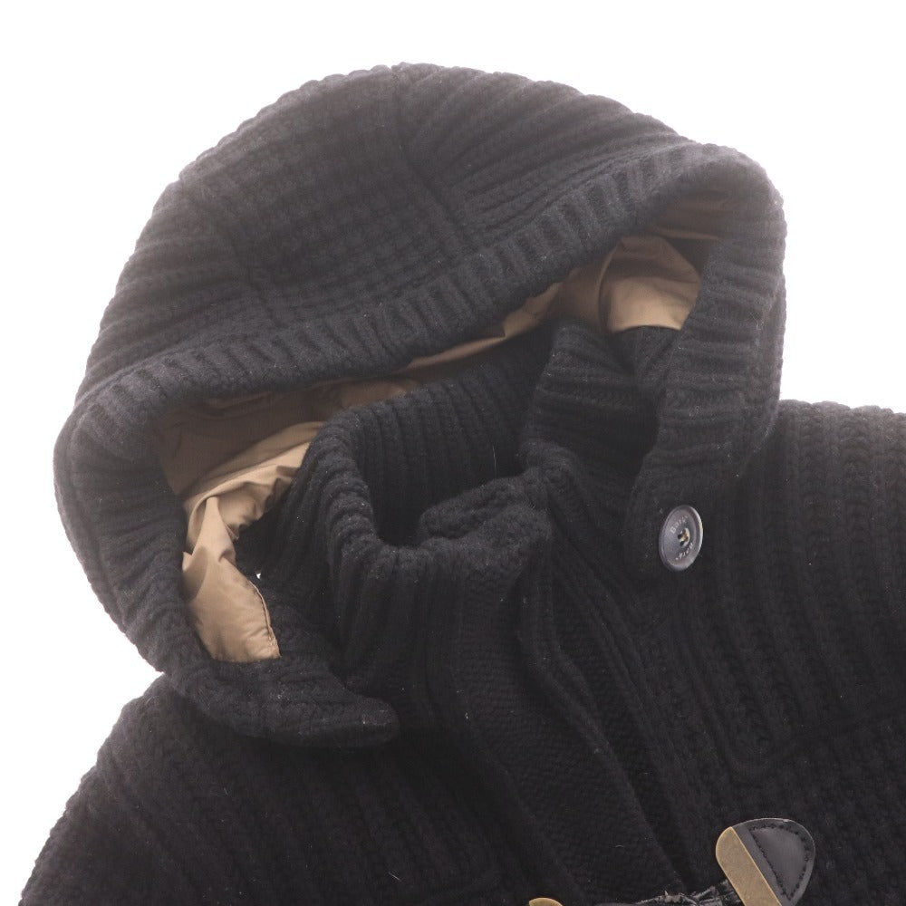 ■ バーク カーディガン ダッフルコート 長袖 ジャケット アウター フード 取り外し式 ボタン ロゴ イタリア製 レディース S ブラック