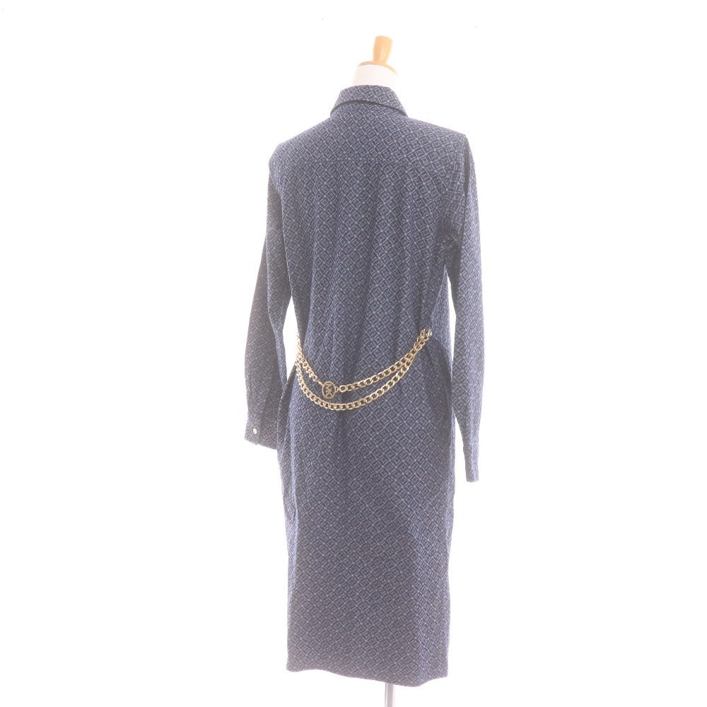 ■ MICHAEL KORS マイケルコース ワンピース ジャケット 長袖 トップス アウター チェーン 総柄 ボタン ロゴ レディース XS ネイビー