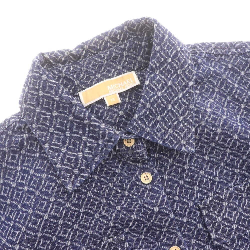 ■ MICHAEL KORS マイケルコース ワンピース ジャケット 長袖 トップス アウター チェーン 総柄 ボタン ロゴ レディース XS ネイビー