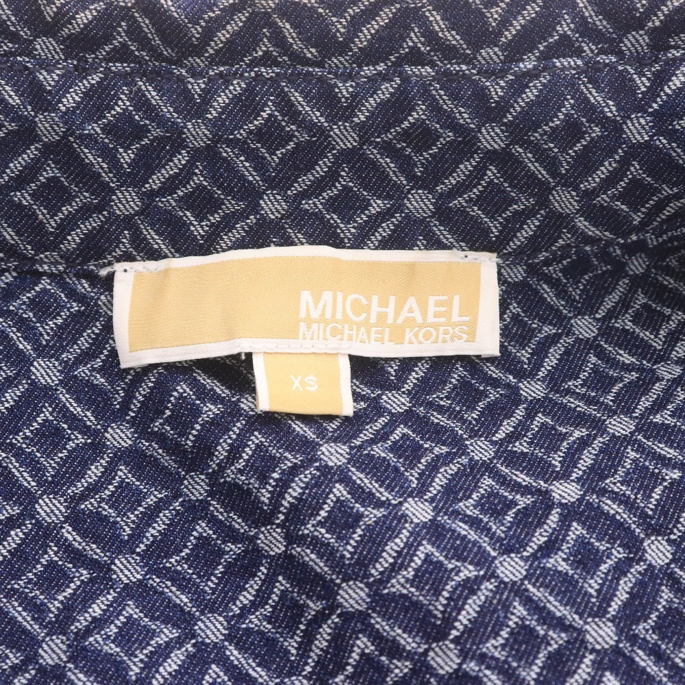 ■ MICHAEL KORS マイケルコース ワンピース ジャケット 長袖 トップス アウター チェーン 総柄 ボタン ロゴ レディース XS ネイビー