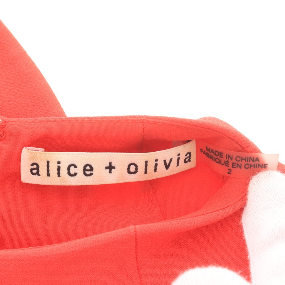 ■ alice + olivia アリスアンドオリビア ワンピース ドレス ノースリーブ トップス アシンメトリー フリル レディース 2 レッド