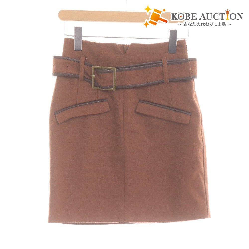 ■ リゼクシー スカート ひざ丈 ボトムス 無地 ベルト チャック ポケット レディース F ブラウン