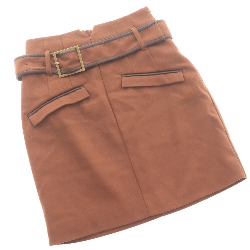 ■ リゼクシー スカート ひざ丈 ボトムス 無地 ベルト チャック ポケット レディース F ブラウン