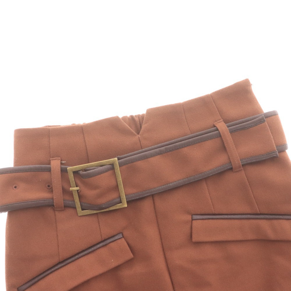 ■ リゼクシー スカート ひざ丈 ボトムス 無地 ベルト チャック ポケット レディース F ブラウン