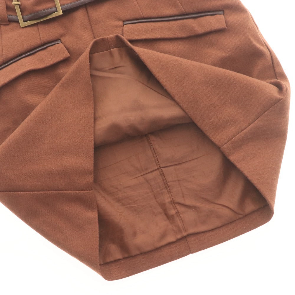 ■ リゼクシー スカート ひざ丈 ボトムス 無地 ベルト チャック ポケット レディース F ブラウン