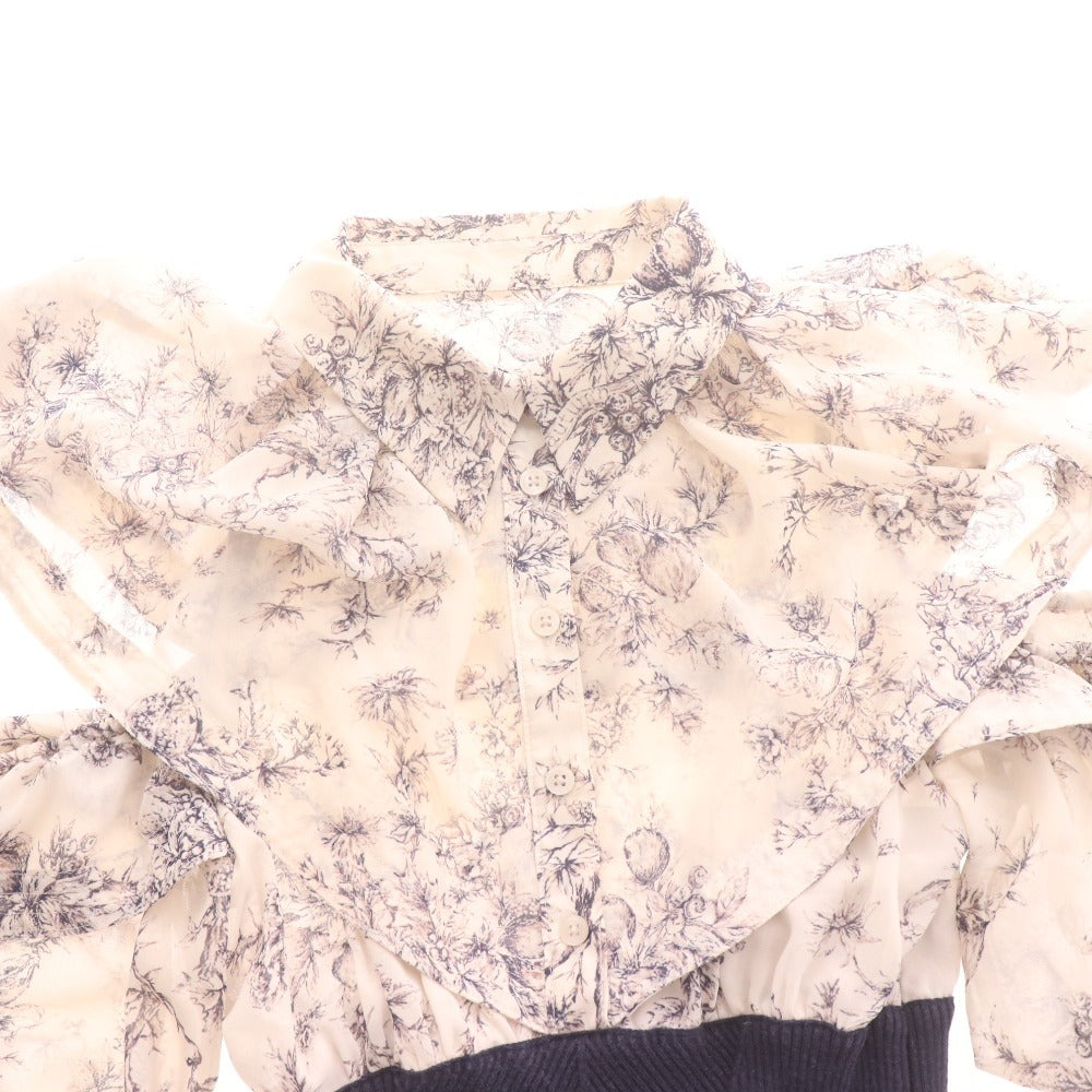 ■ スナイデル ロングワンピース 七分袖 トップス ボトムス 花柄 フリル ボタン レディース 0 ライトベージュ系