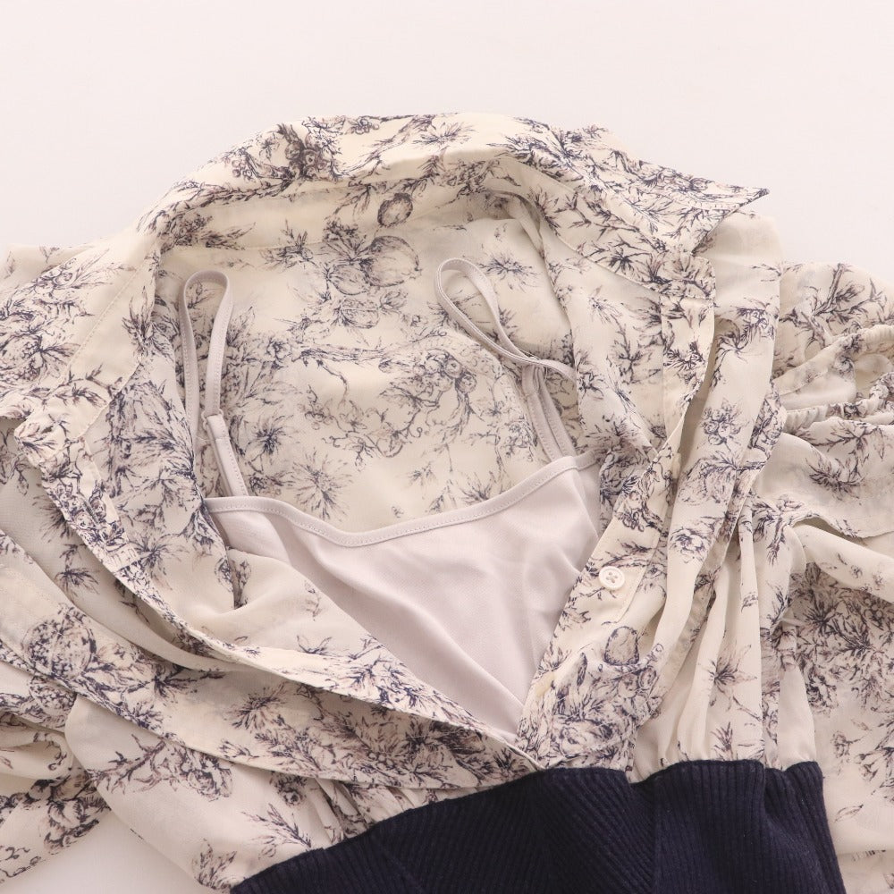 ■ スナイデル ロングワンピース 七分袖 トップス ボトムス 花柄 フリル ボタン レディース 0 ライトベージュ系