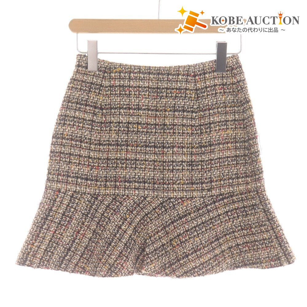 ■ ANAYI Women's Knee-Length Skirt, Bottoms, All-Over Print, Zipper, Made in Japan, Size 36, Beige