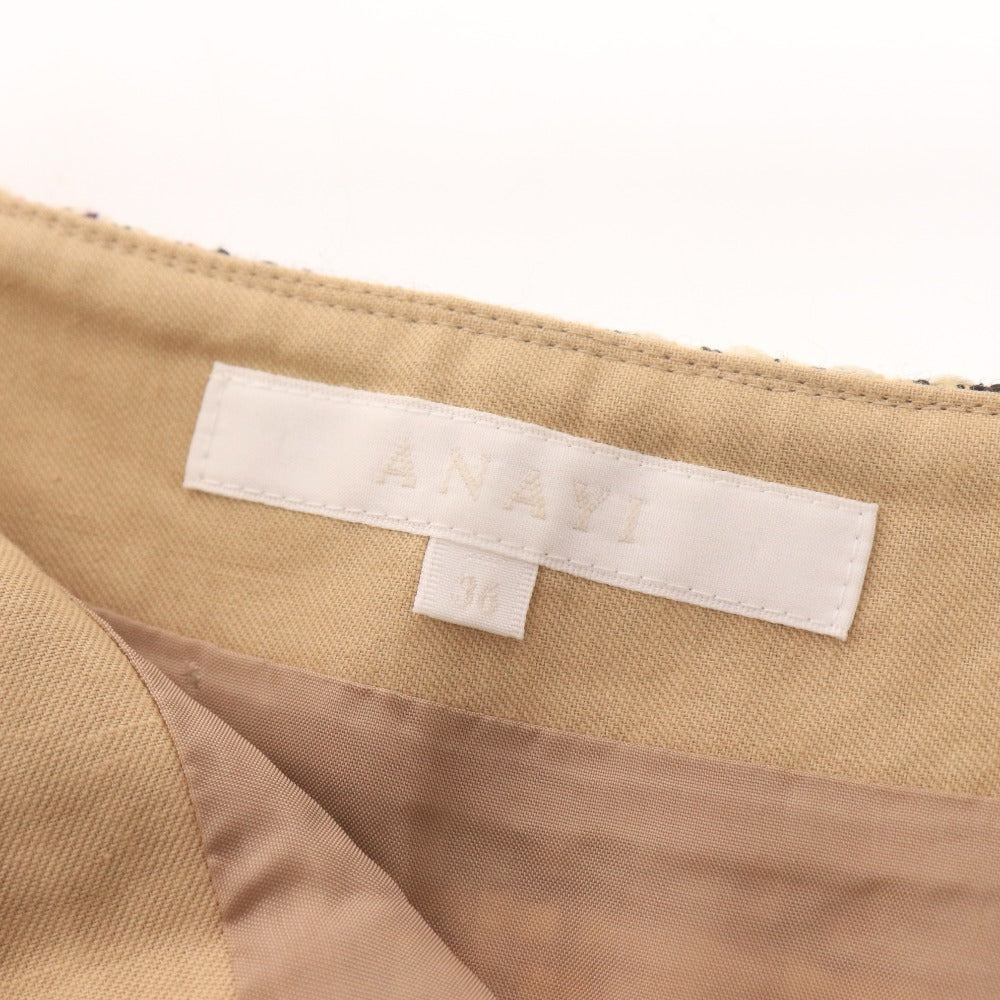 ■ ANAYI Women's Knee-Length Skirt, Bottoms, All-Over Print, Zipper, Made in Japan, Size 36, Beige