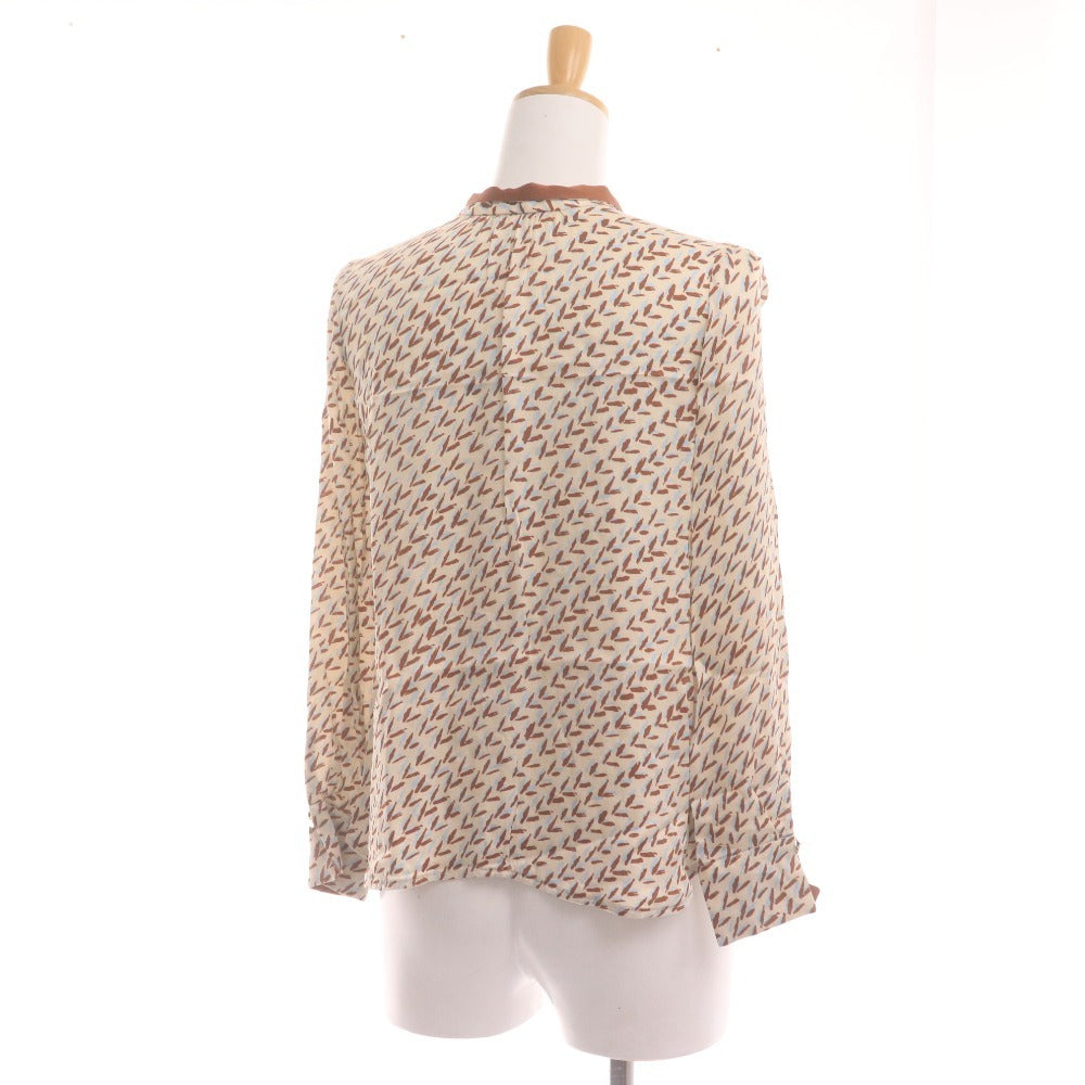 ■ ANAYI アナイ ボウタイシャツ 半袖 トップス プルオーバー 襟 総柄 日本製 レディース 36 ライトベージュ ブラウン ライトブルー