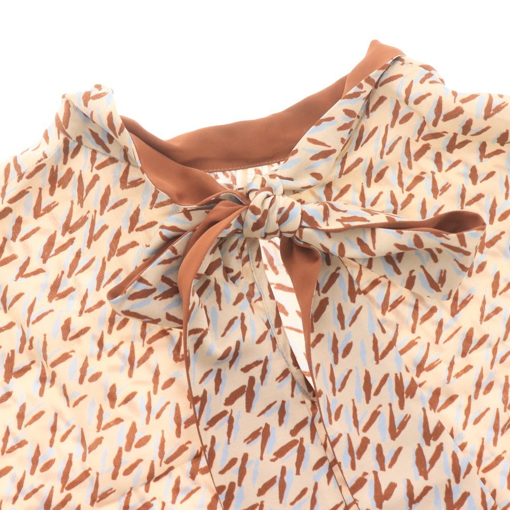 ■ ANAYI アナイ ボウタイシャツ 半袖 トップス プルオーバー 襟 総柄 日本製 レディース 36 ライトベージュ ブラウン ライトブルー