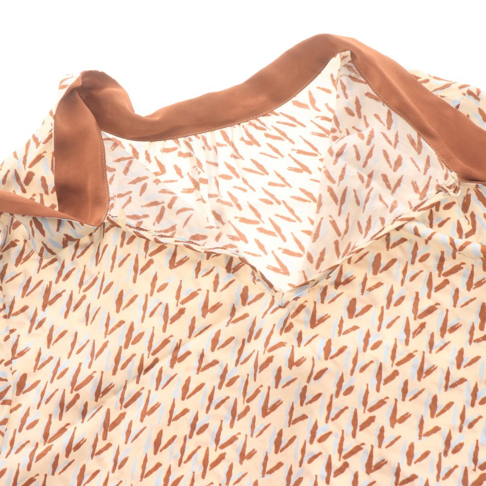 ■ ANAYI アナイ ボウタイシャツ 半袖 トップス プルオーバー 襟 総柄 日本製 レディース 36 ライトベージュ ブラウン ライトブルー