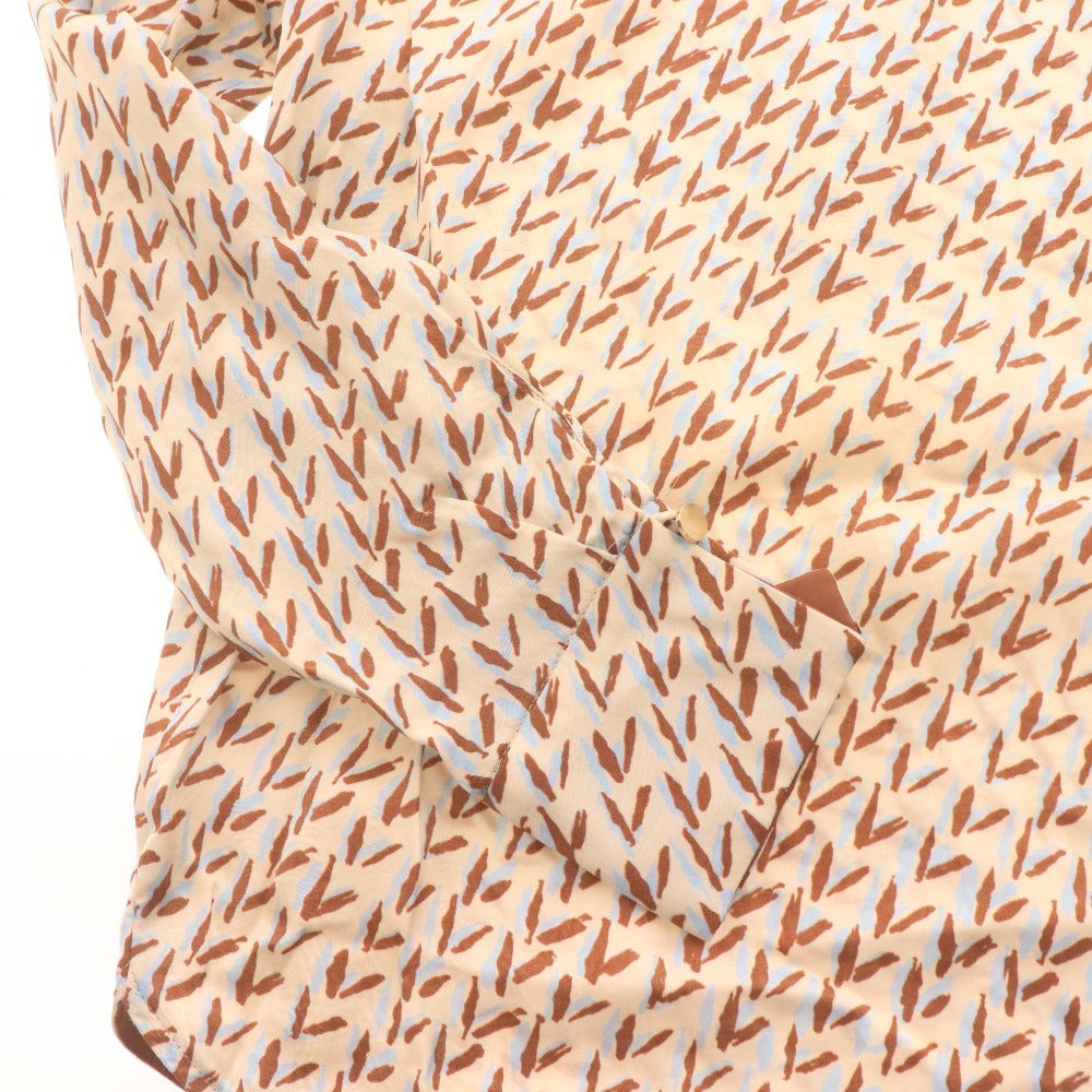 ■ ANAYI アナイ ボウタイシャツ 半袖 トップス プルオーバー 襟 総柄 日本製 レディース 36 ライトベージュ ブラウン ライトブルー