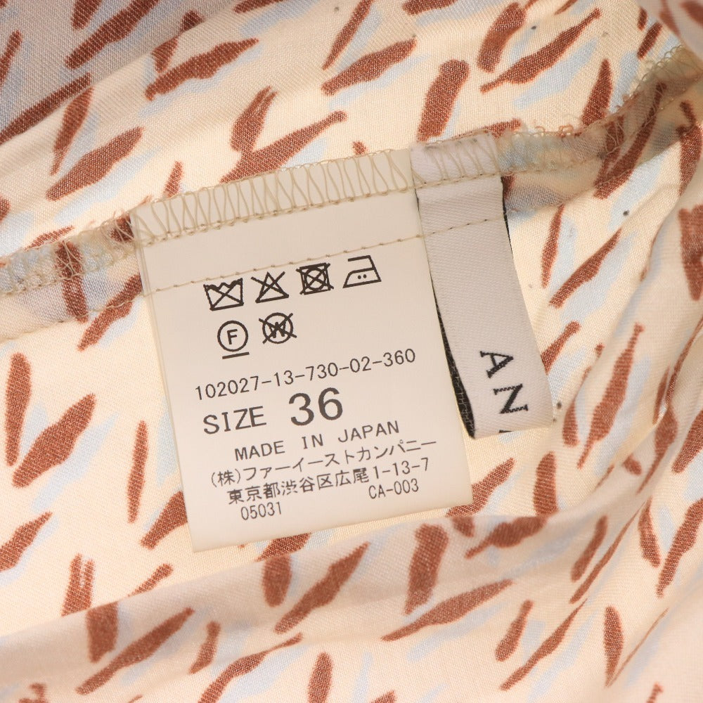 ■ ANAYI アナイ ボウタイシャツ 半袖 トップス プルオーバー 襟 総柄 日本製 レディース 36 ライトベージュ ブラウン ライトブルー