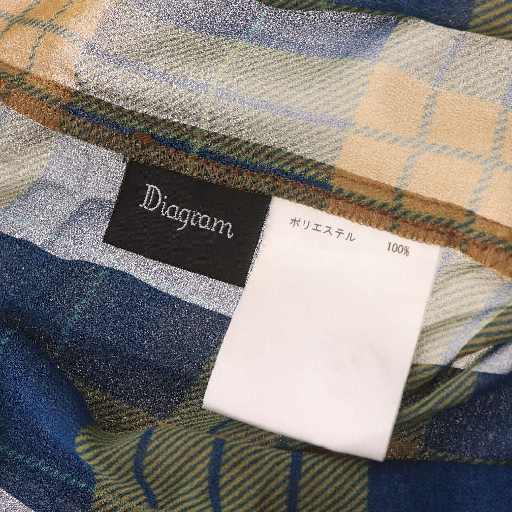 ■ ダイアグラム ロングワンピース 長袖 トップス ボウタイ 着脱式 フロントボタン チェック柄 ベルト レディース 36 ブラウン ネイビー