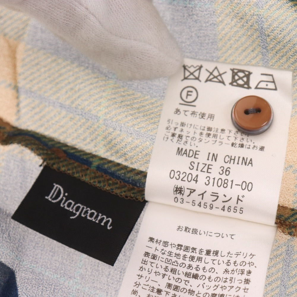 ■ ダイアグラム ロングワンピース 長袖 トップス ボウタイ 着脱式 フロントボタン チェック柄 ベルト レディース 36 ブラウン ネイビー