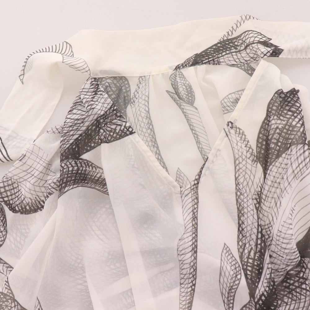 ■ SNIDEL スナイデル ロングワンピース 長袖 トップス マキシ丈 ボウタイ 襟 花柄 レディース 0 ホワイト ブラック