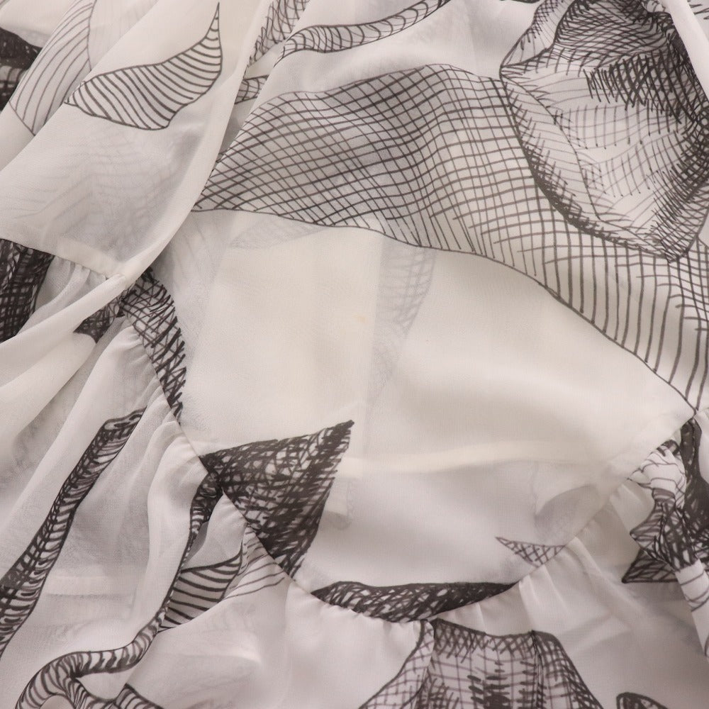 ■ SNIDEL スナイデル ロングワンピース 長袖 トップス マキシ丈 ボウタイ 襟 花柄 レディース 0 ホワイト ブラック