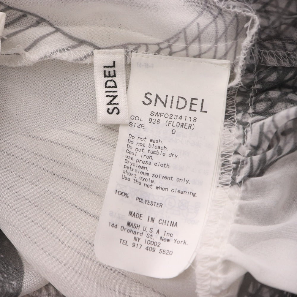 ■ SNIDEL スナイデル ロングワンピース 長袖 トップス マキシ丈 ボウタイ 襟 花柄 レディース 0 ホワイト ブラック