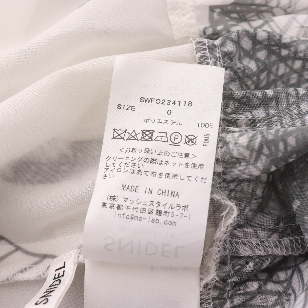 ■ SNIDEL スナイデル ロングワンピース 長袖 トップス マキシ丈 ボウタイ 襟 花柄 レディース 0 ホワイト ブラック