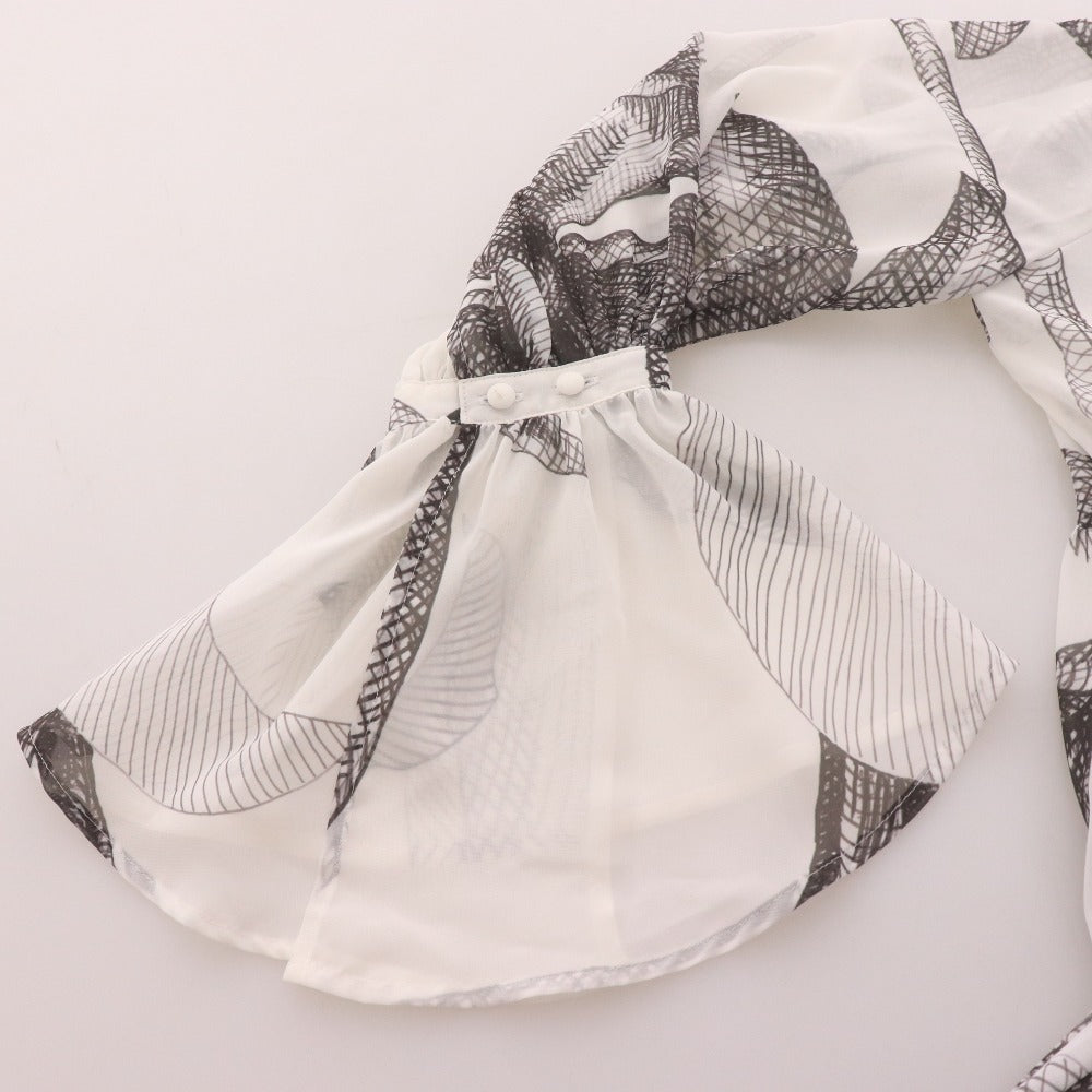 ■ SNIDEL スナイデル ロングワンピース 長袖 トップス マキシ丈 ボウタイ 襟 花柄 レディース 0 ホワイト ブラック