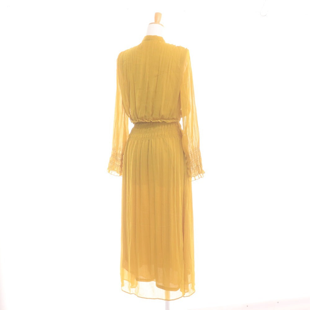 ■ ZARA ザラ ロングワンピース ドレス 長袖 トップス マキシ丈 ボウタイ 襟 レディース XS イエロー