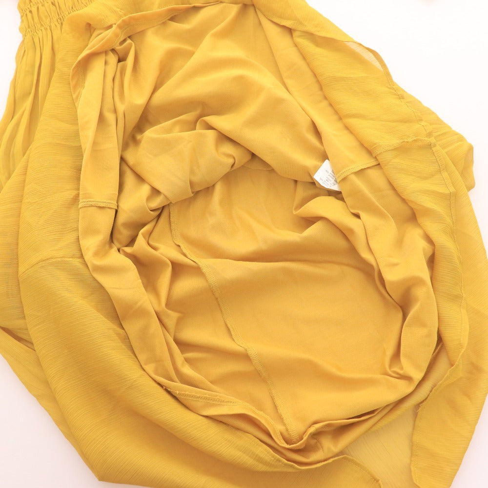 ■ ZARA ザラ ロングワンピース ドレス 長袖 トップス マキシ丈 ボウタイ 襟 レディース XS イエロー