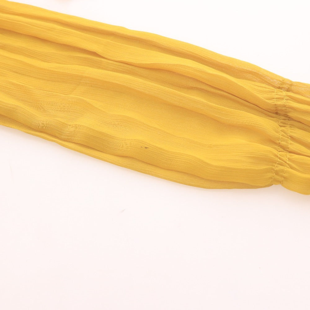 ■ ZARA ザラ ロングワンピース ドレス 長袖 トップス マキシ丈 ボウタイ 襟 レディース XS イエロー