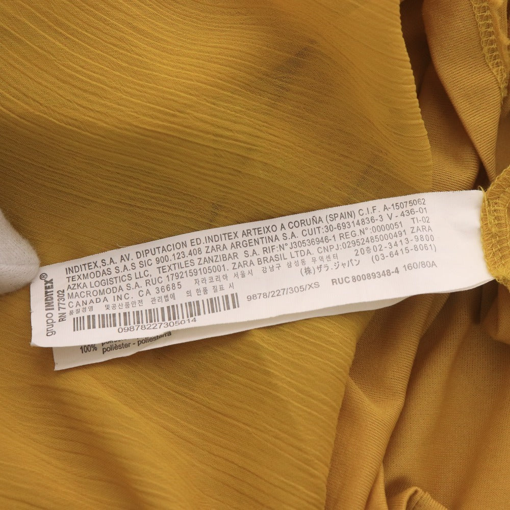 ■ ZARA ザラ ロングワンピース ドレス 長袖 トップス マキシ丈 ボウタイ 襟 レディース XS イエロー