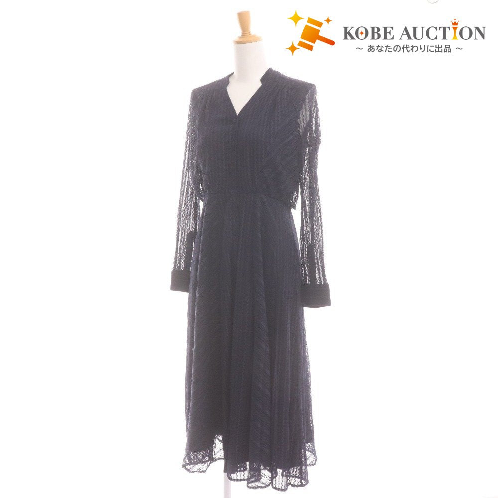 ■ CELFORD セルフォード ロングワンピース 長袖 ジャケット トップス アウター マキシ丈 レース 総柄 レディース 36 ダークネイビー